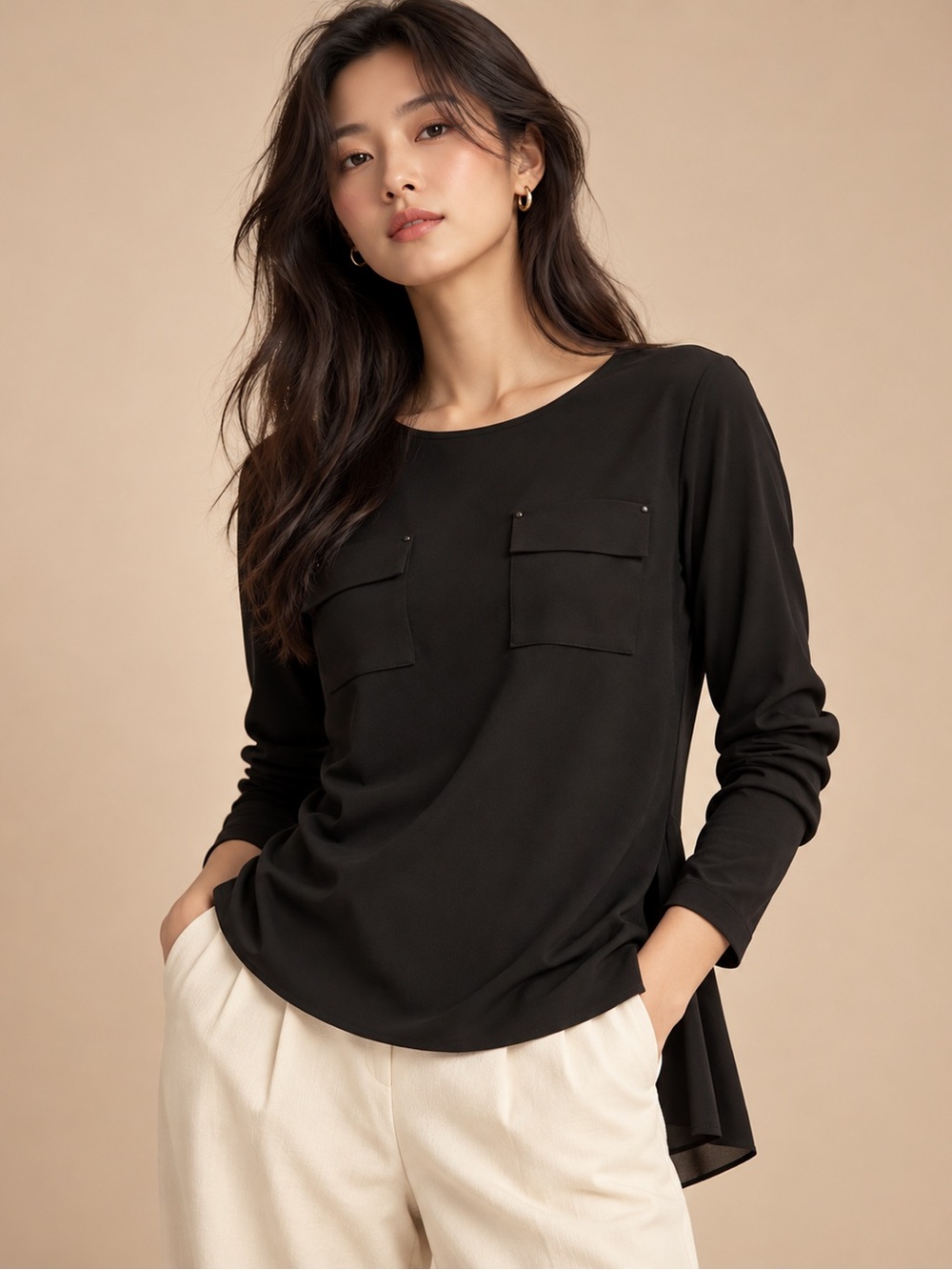 White House Black Market Black Tunic Blouse Size 10